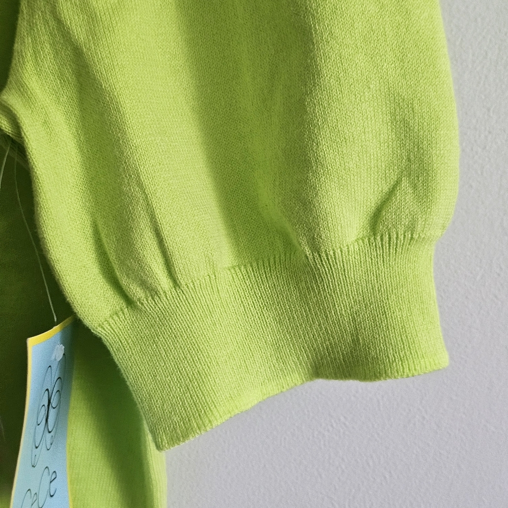 NWT CeCe Puff Sleeve Cotton Crewneck Sweater in Sugar Lime Size Small - Picture 8 of 15